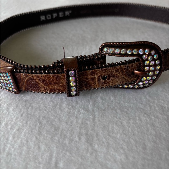 Roper Accessories - Roper Western Leather Rhinestone Belt Brown Copper Studded Small